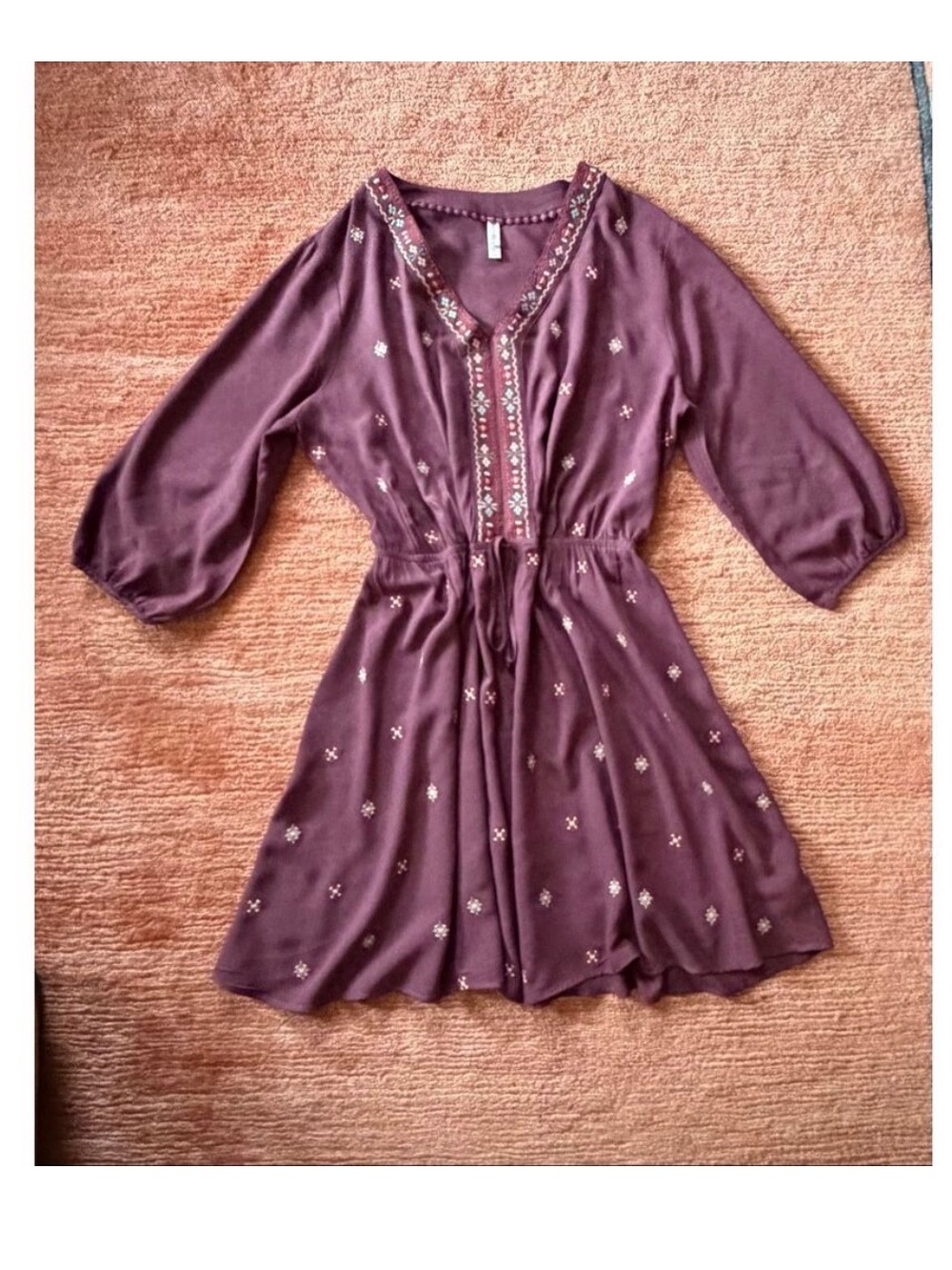 Xhilaration Maroon Boho 3/4 Sleeve Dress XL